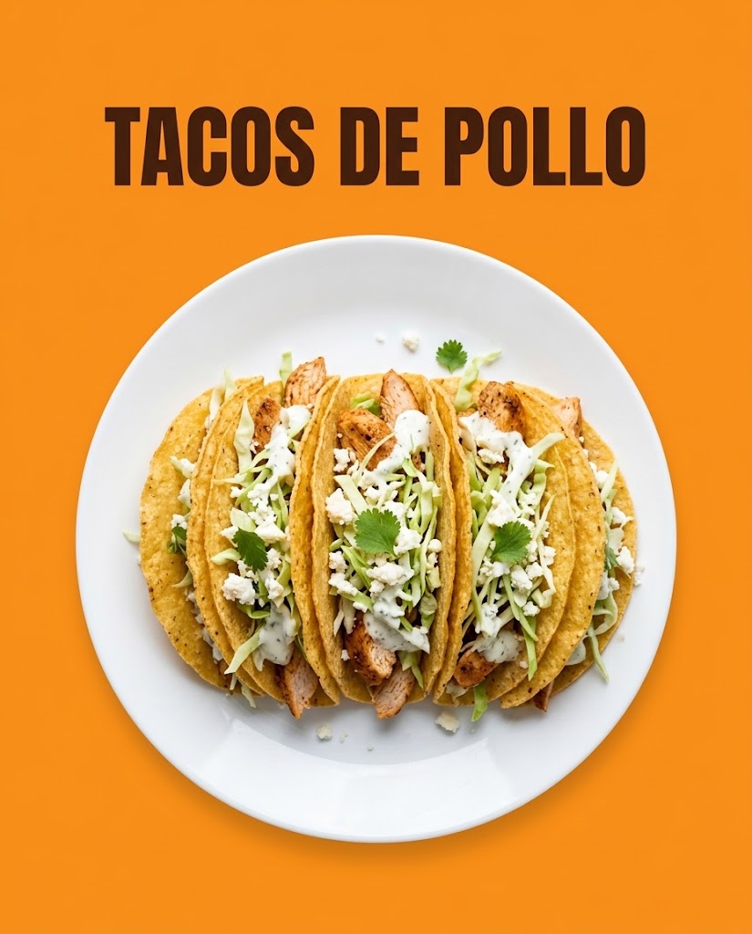 Tacos de pollo crujiente con col, queso y salsa de yogur y lima