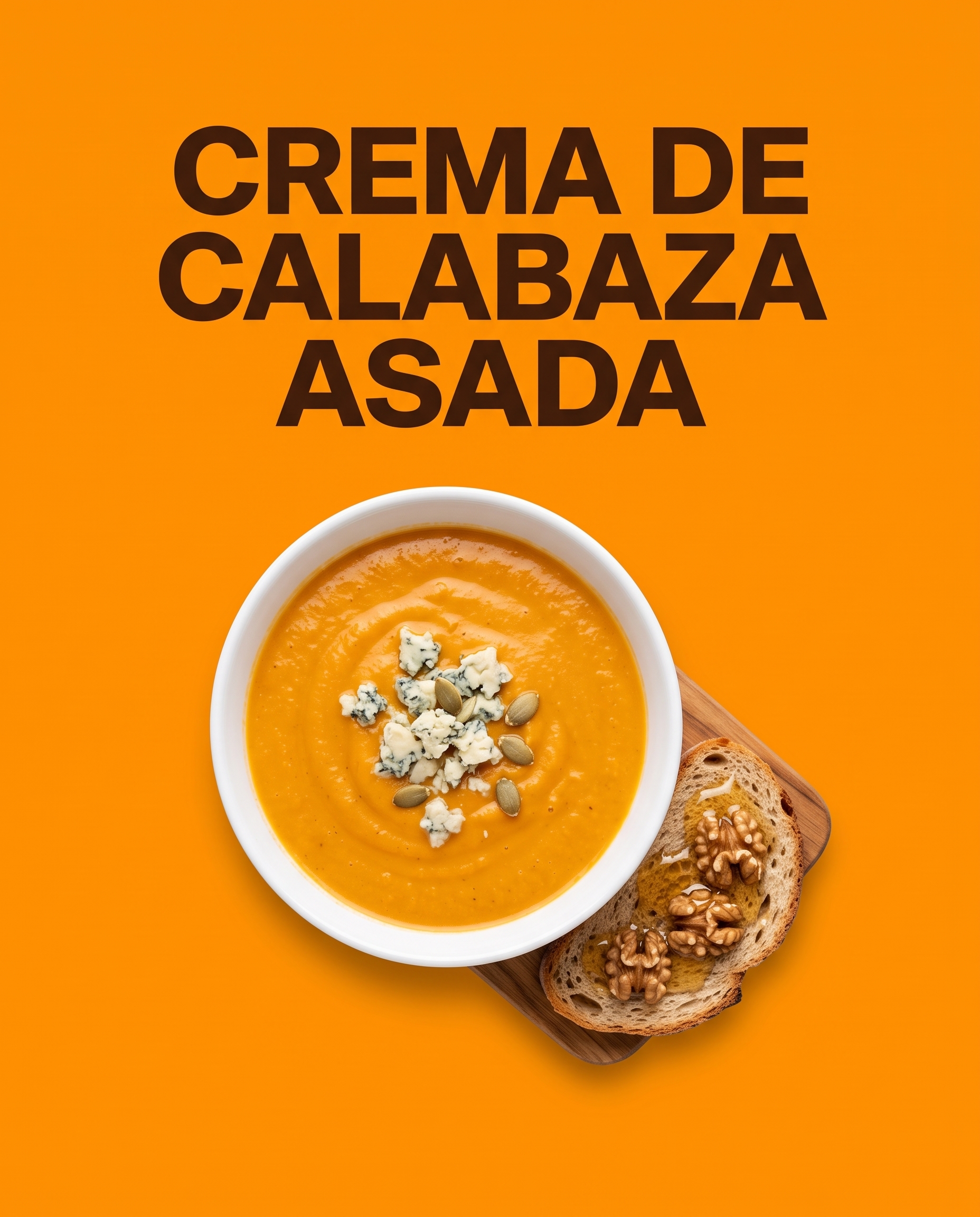 Crema de calabaza asada en Air Fryer con queso azul y tostas de nueces y miel